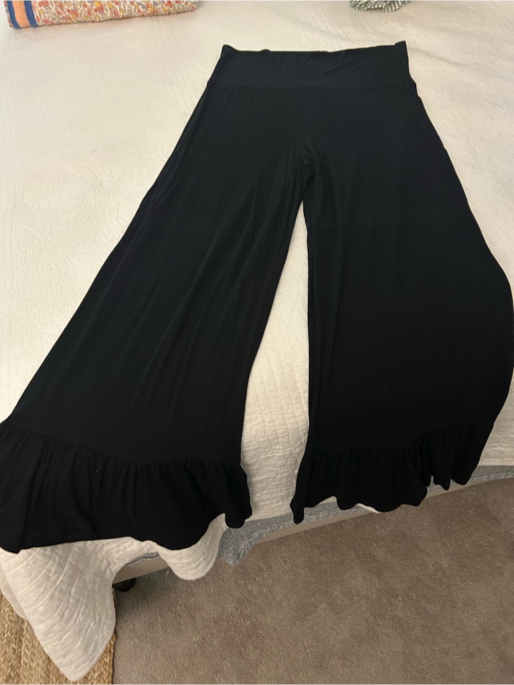 Black Wide Leg Ruffle Hem Pants